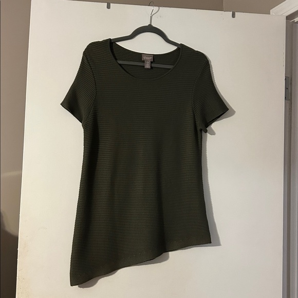 Chico's Olive Asymmetrical short sleeved ribbed sweater Size Small or 0 NWOT NW - Picture 1 of 10
